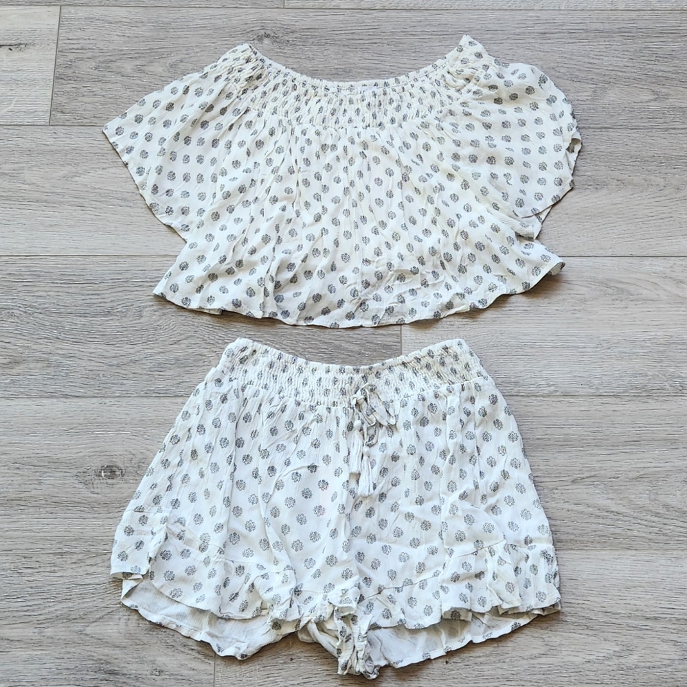 Kiwi & Punch 2 Piece Set Womens Large Cropped Top Shorts Lounge Nwt